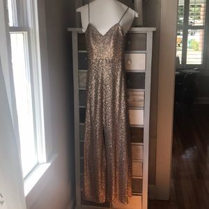 Amsale “Samantha” gown in gold sequin “latte”